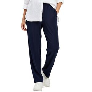 Allison Daley dark blue crinkly pull on straight leg elastic waist pants 12